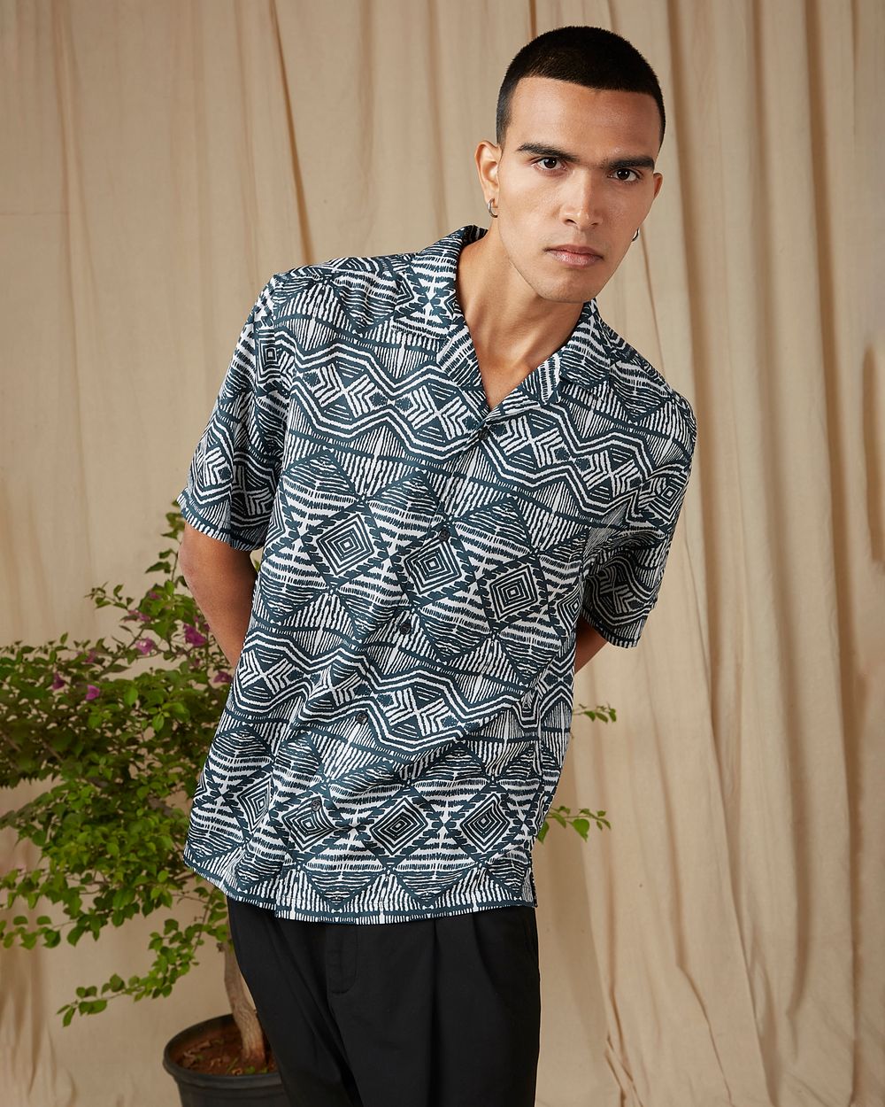 Green Navajo Print Loose Fit Casual Shirt