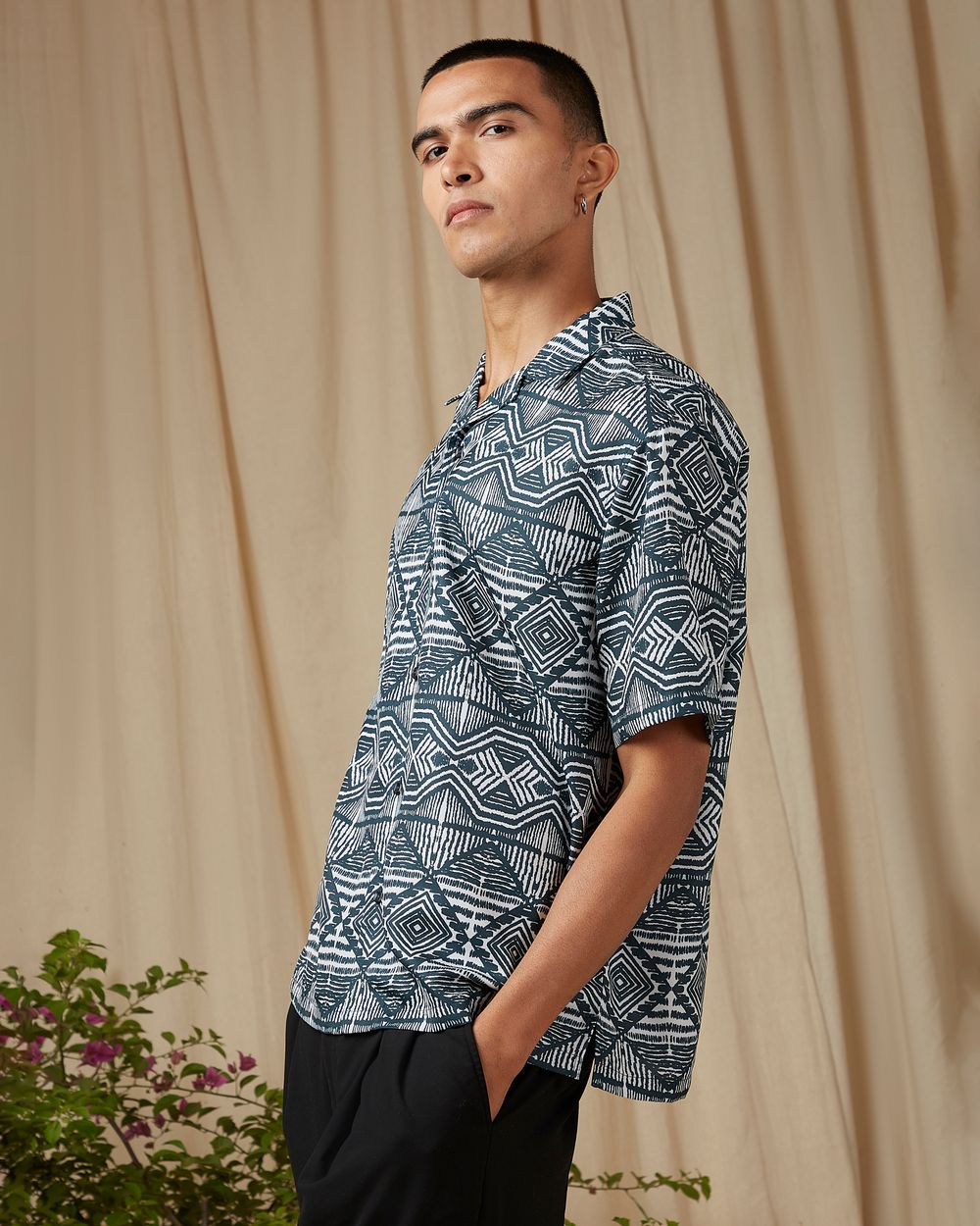 Green Navajo Print Loose Fit Casual Shirt