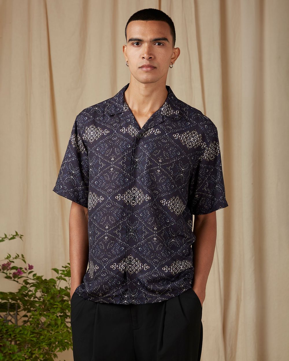 Black Navajo Print Loose Fit Casual Shirt