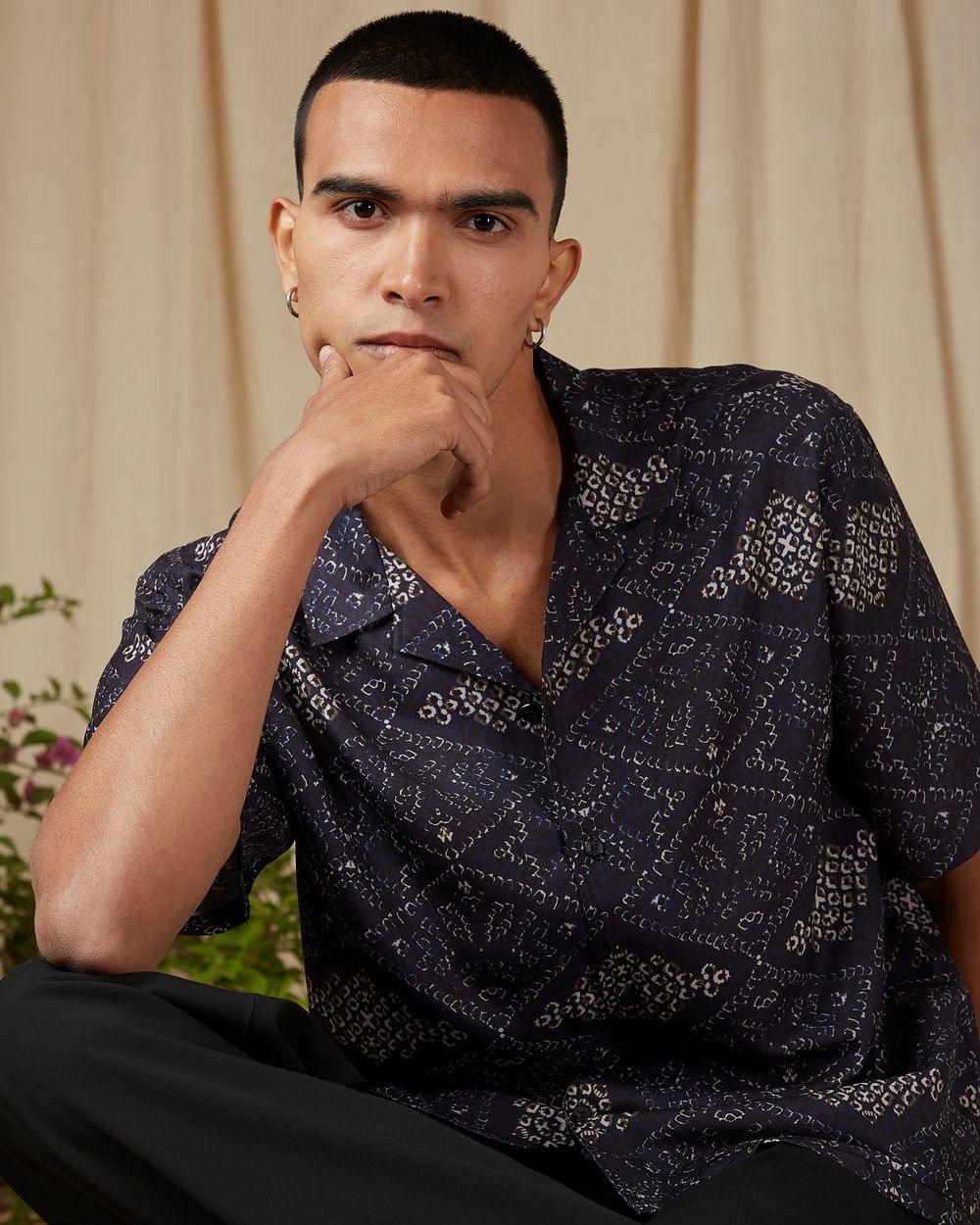 Black Navajo Print Loose Fit Casual Shirt