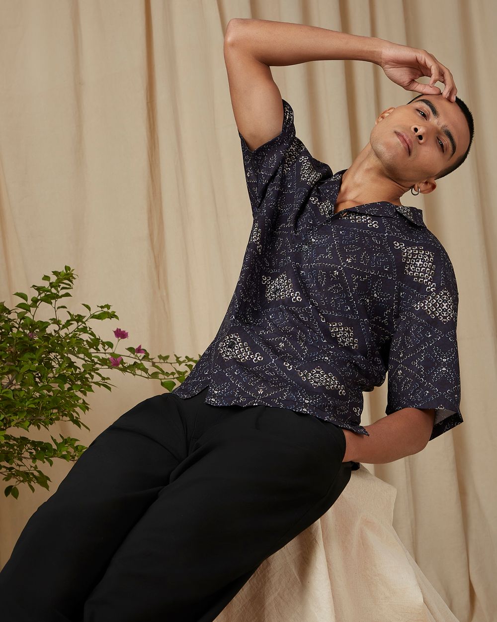 Black Navajo Print Loose Fit Casual Shirt
