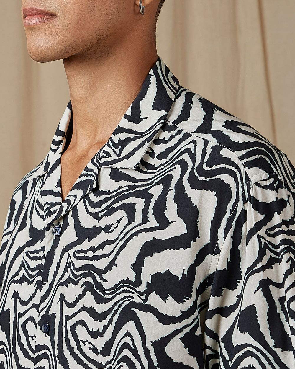 Navy Marble Print Loose Fit Casual Shirt