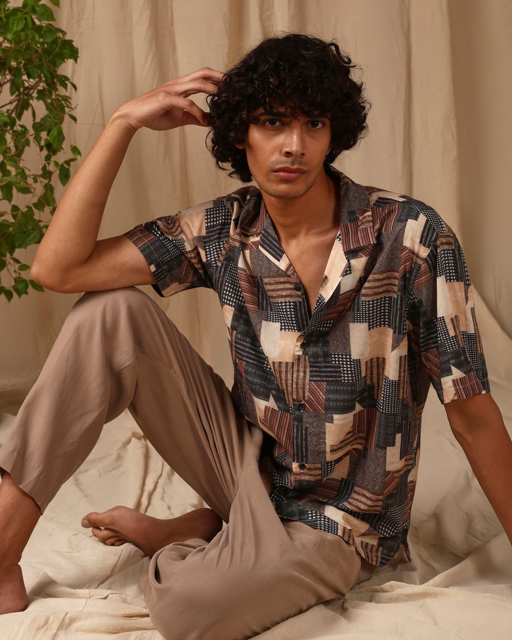 Multi Patchwork Print Loose Fit Casual Shirt