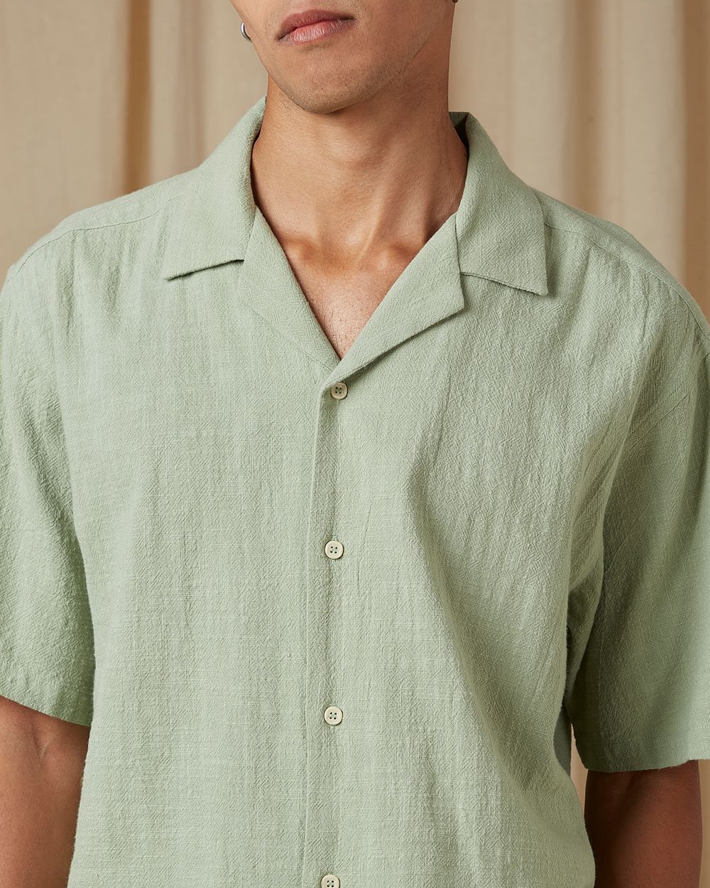 Light Green Textured Plain Loose Fit Casual Shirt