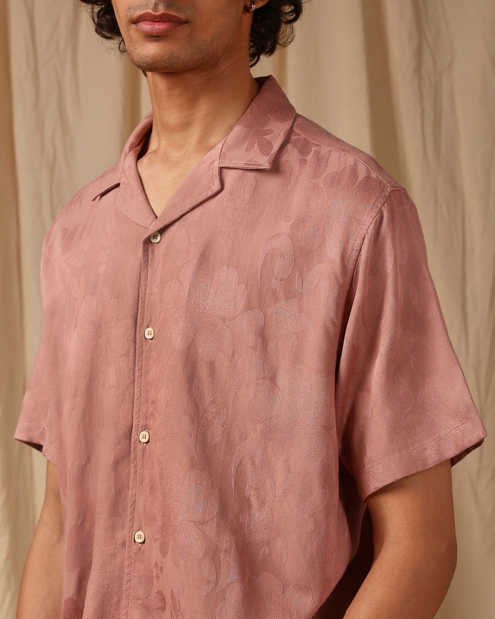 Pink Jacquard Floral Loose Fit Casual Shirt