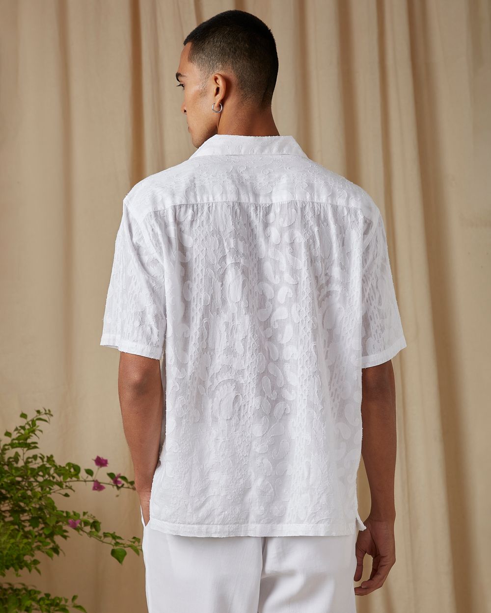 Buy White Jacquard Plain Loose Fit Casual Shirt Online at Muftijeans
