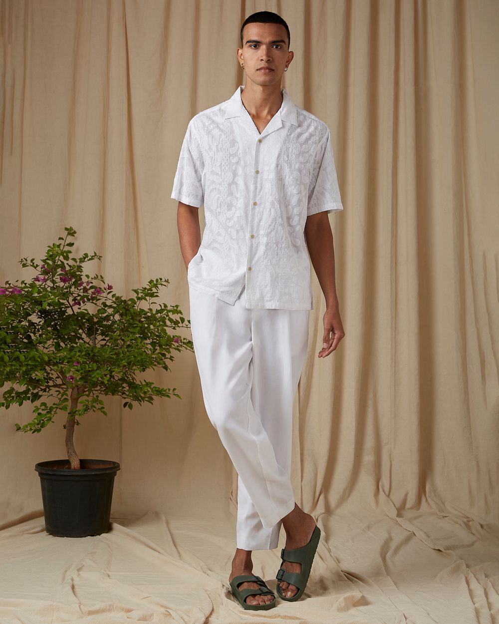 Buy White Jacquard Plain Loose Fit Casual Shirt Online at Muftijeans