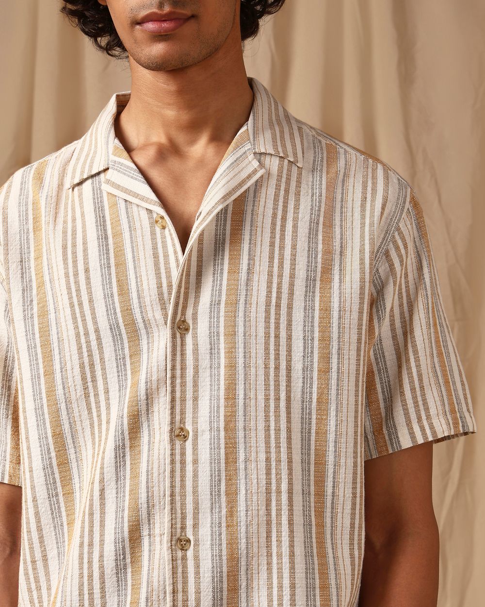 Beige Stripe Loose Fit Casual Shirt