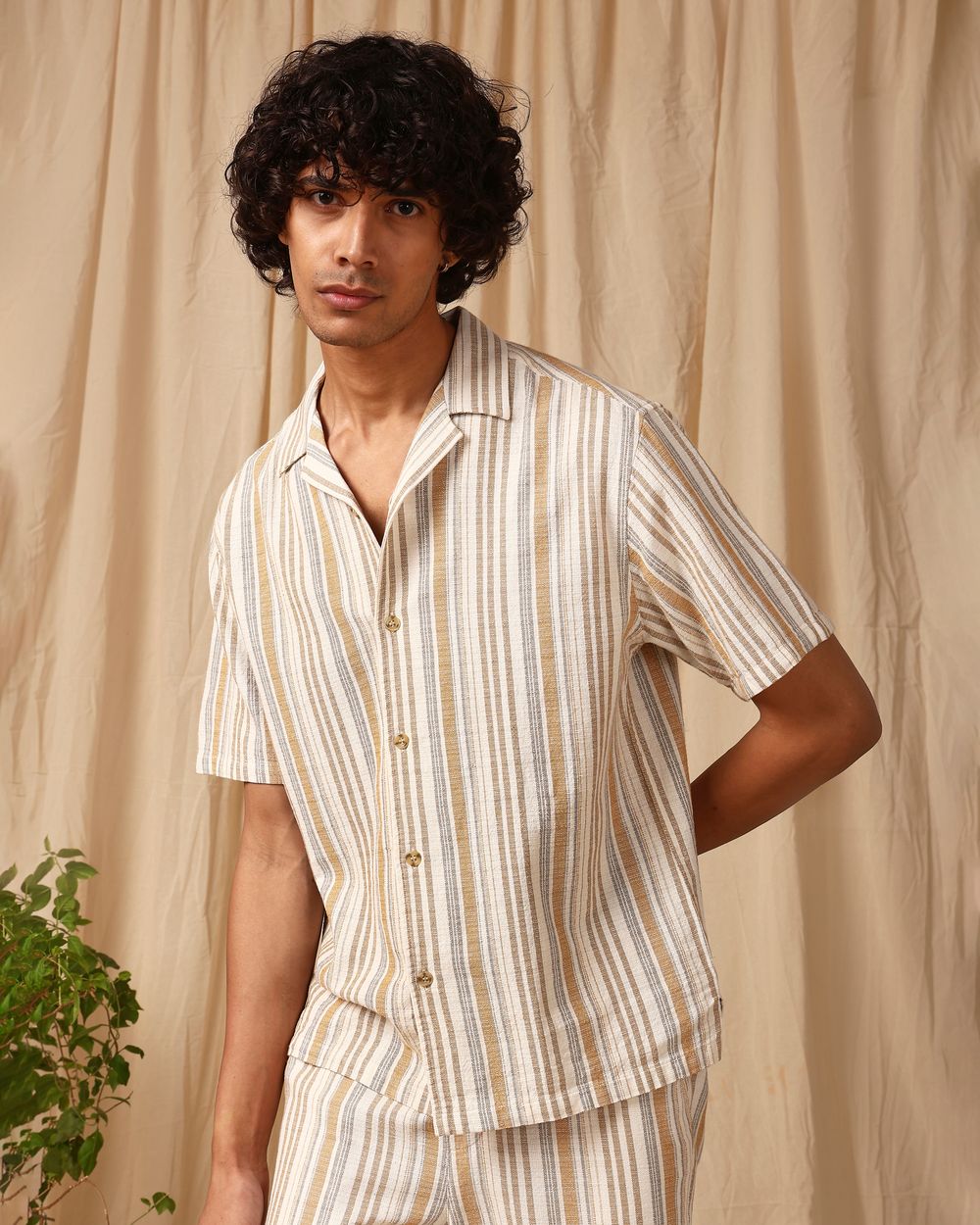 Beige Stripe Loose Fit Casual Shirt