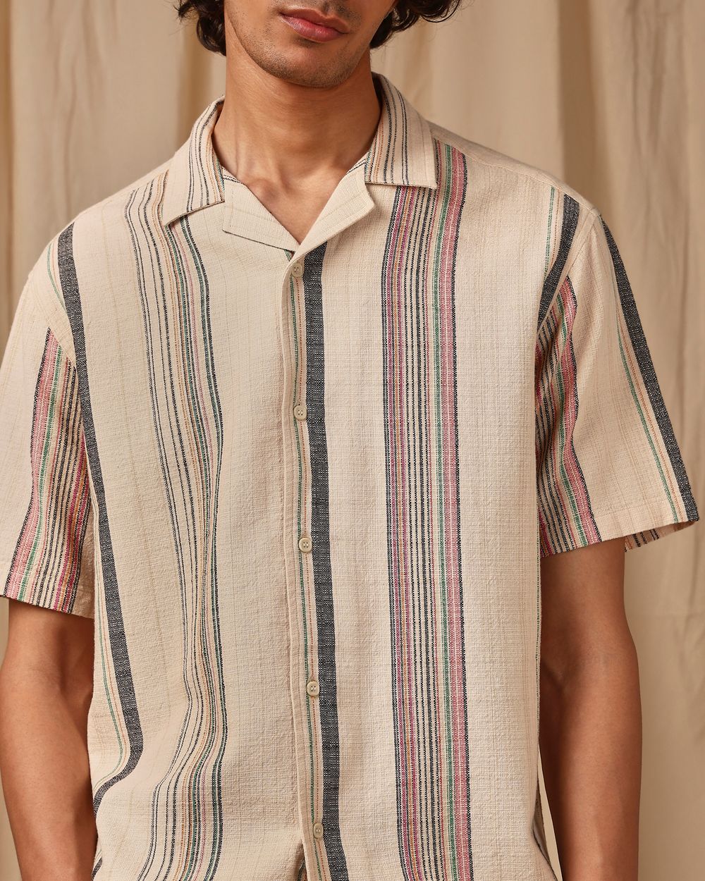 Beige Stripe Loose Fit Casual Shirt