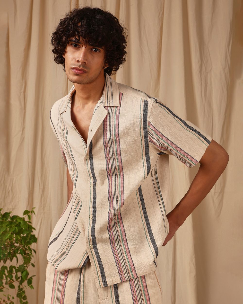 Beige Stripe Loose Fit Casual Shirt