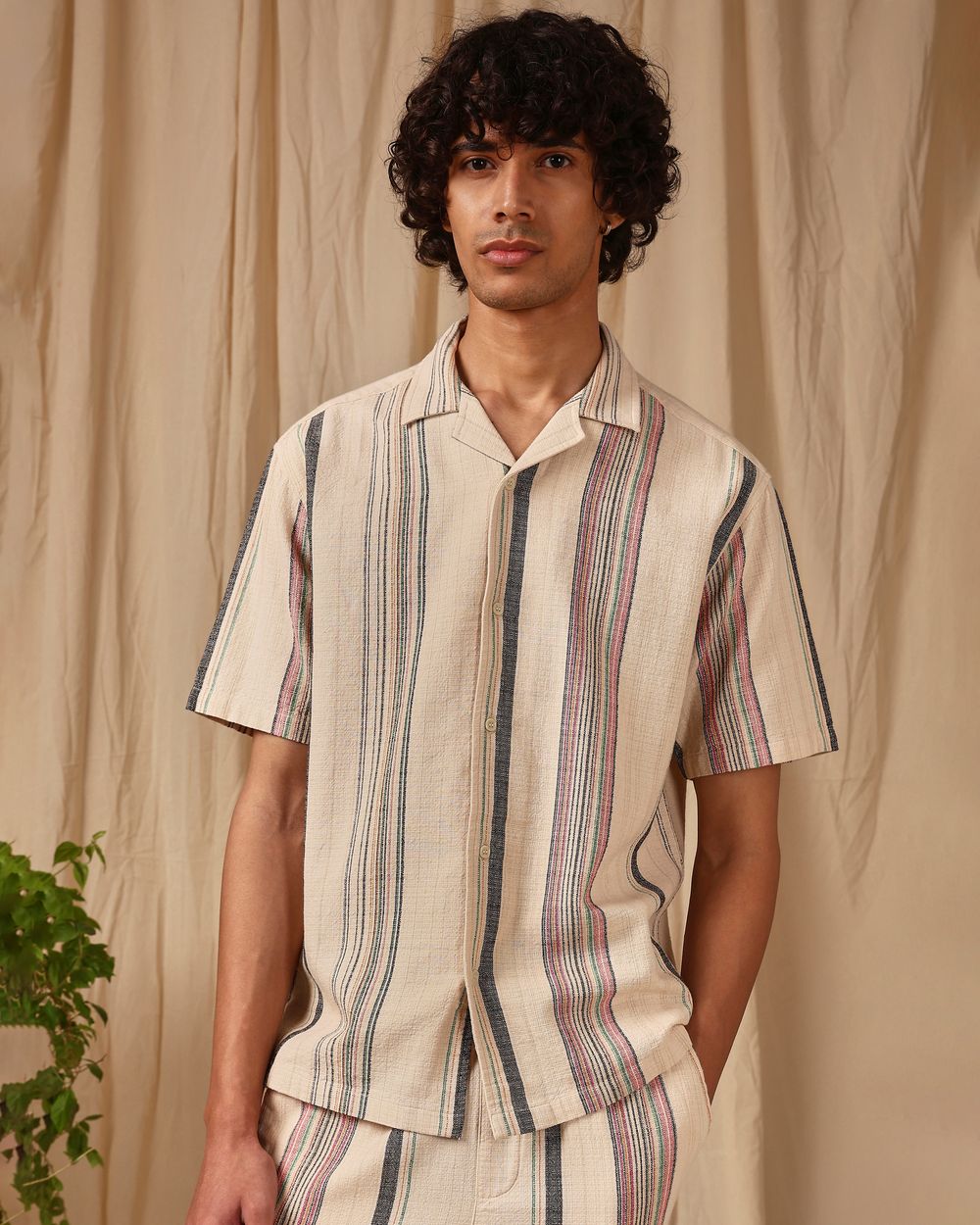 Beige Stripe Loose Fit Casual Shirt