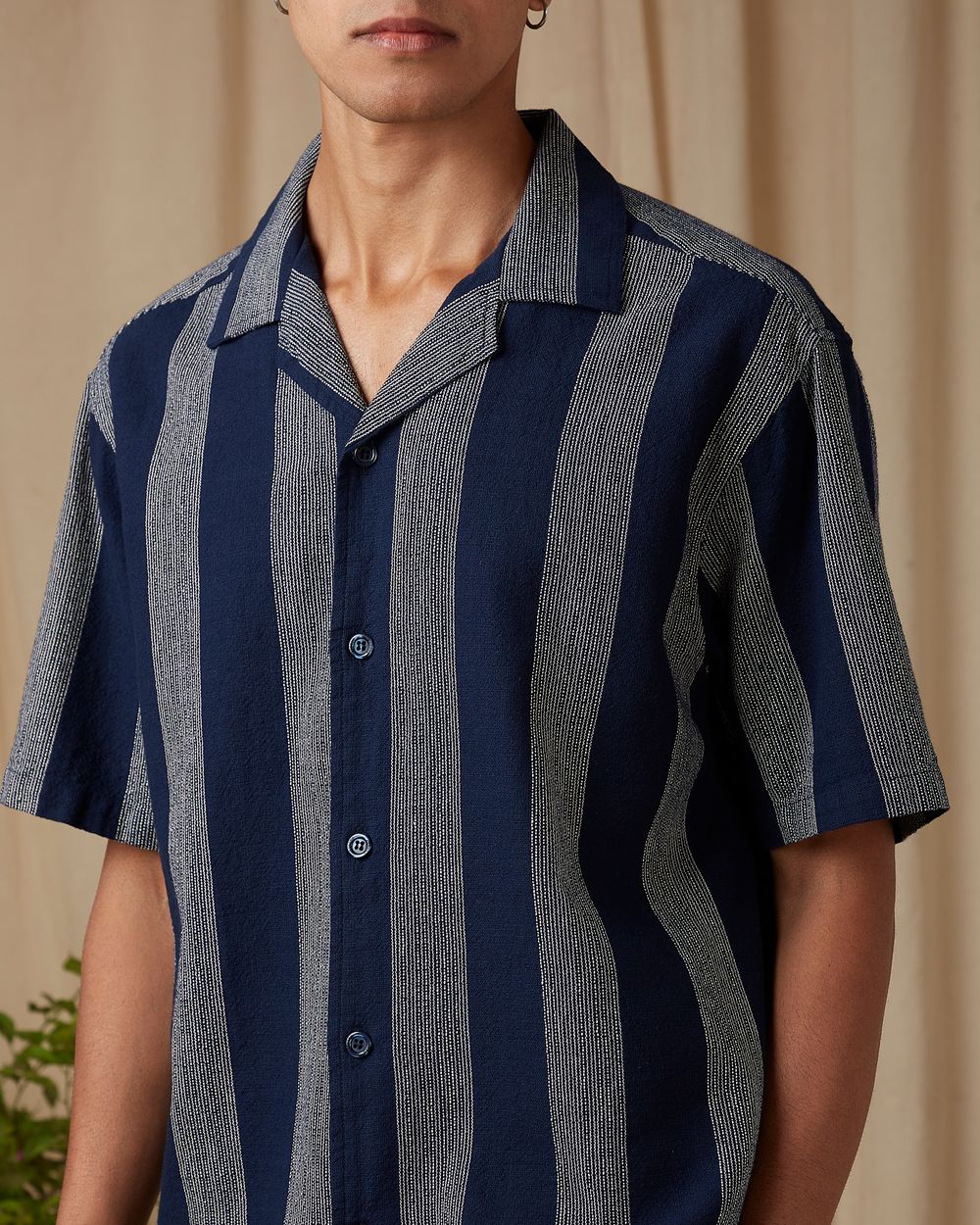 Navy Awning Stripe Loose Fit Casual Shirt