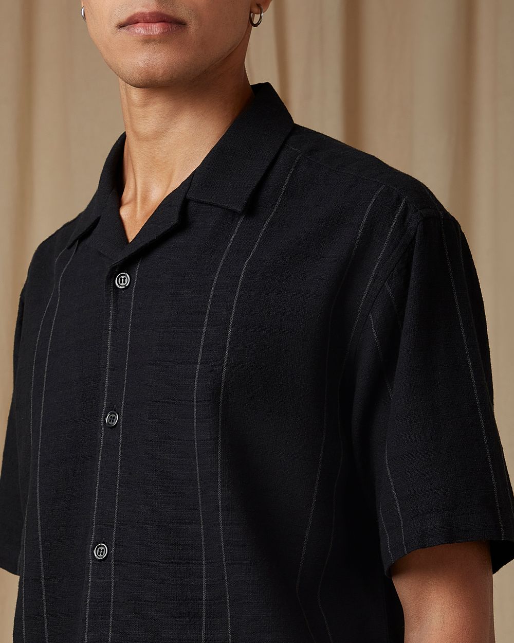 Black Pin Stripe Loose Fit Casual Shirt