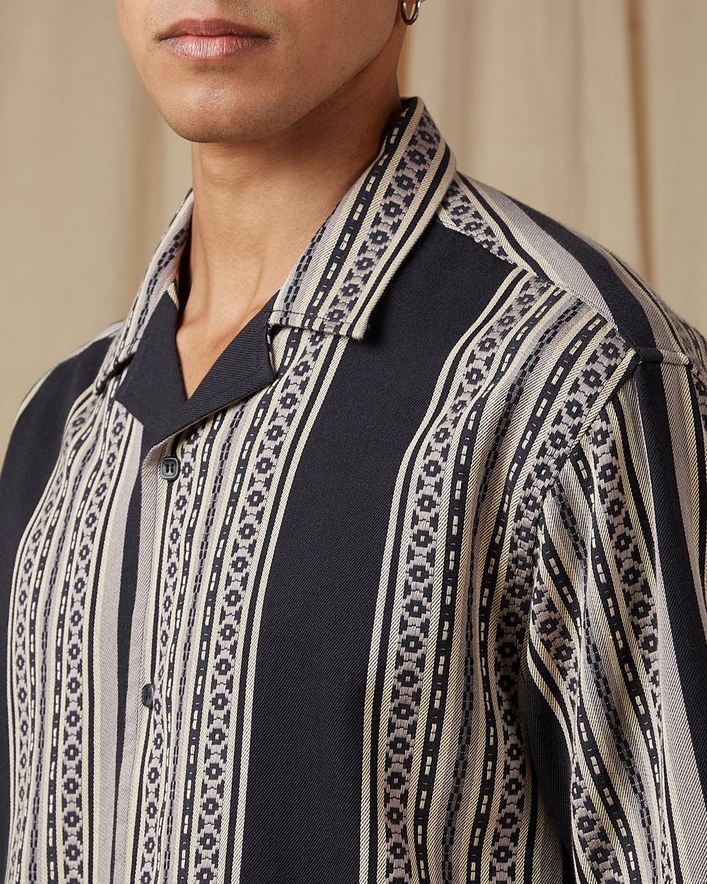 Charcoal Jacquard Stripe Loose Fit Casual Shirt