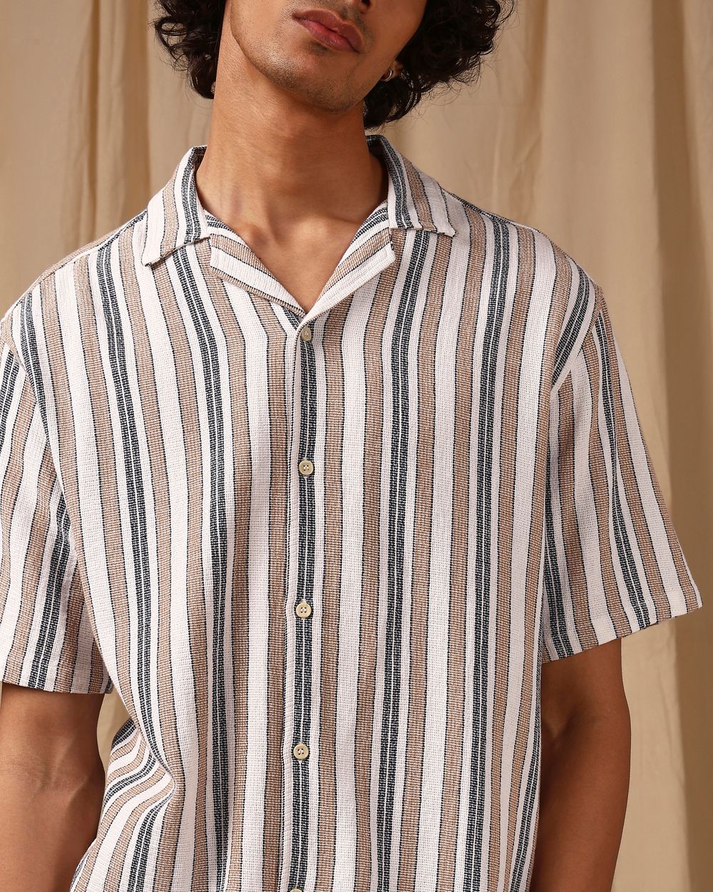 Brown Stripe Loose Fit Casual Shirt