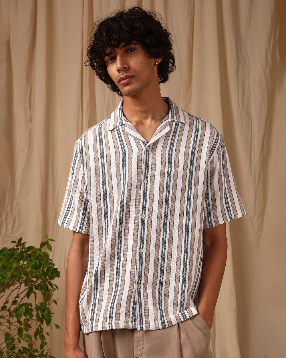 Brown Stripe Loose Fit Casual Shirt
