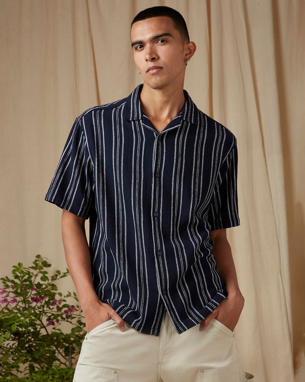 Navy Stripe Loose Fit Casual Shirt