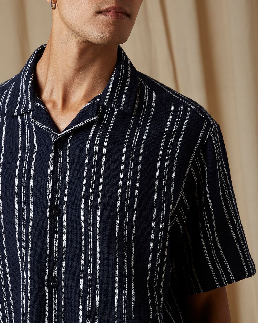 Navy Stripe Loose Fit Casual Shirt