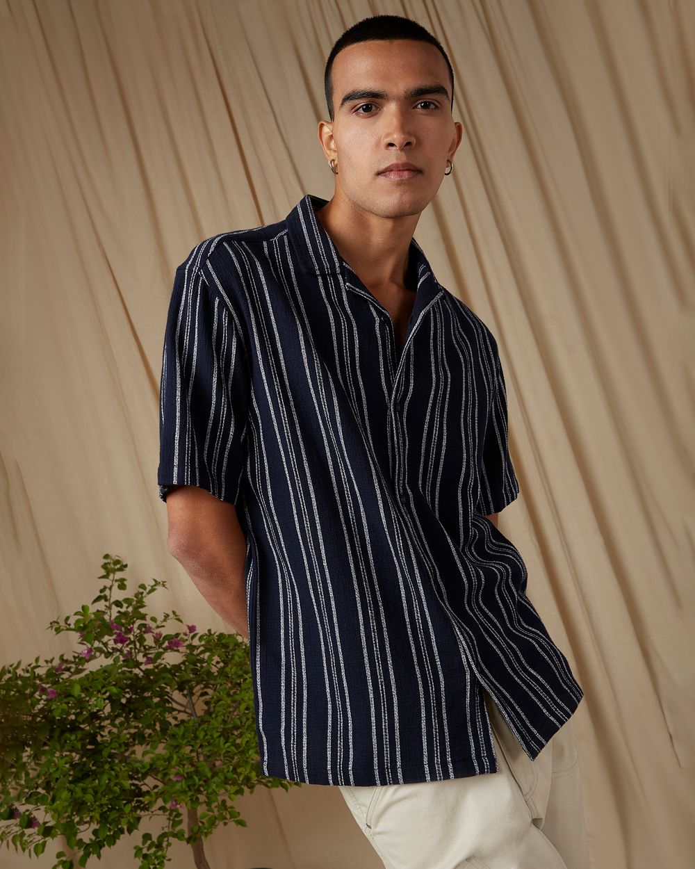 Navy Stripe Loose Fit Casual Shirt