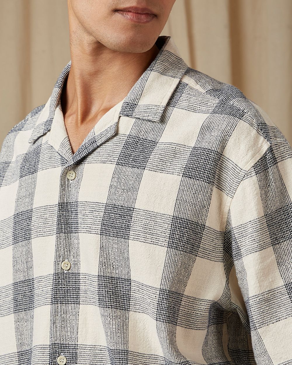 Beige Large Check Loose Fit Casual Shirt