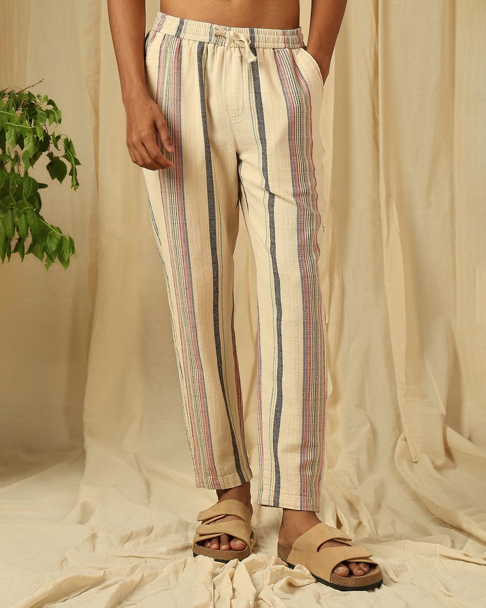 Beige Relaxed Fit Drawstring Trouser