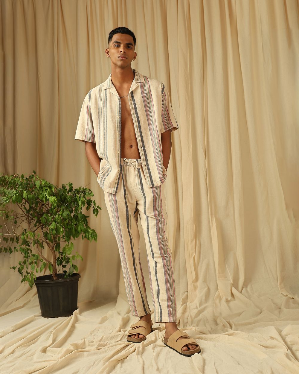 Beige Relaxed Fit Drawstring Trouser