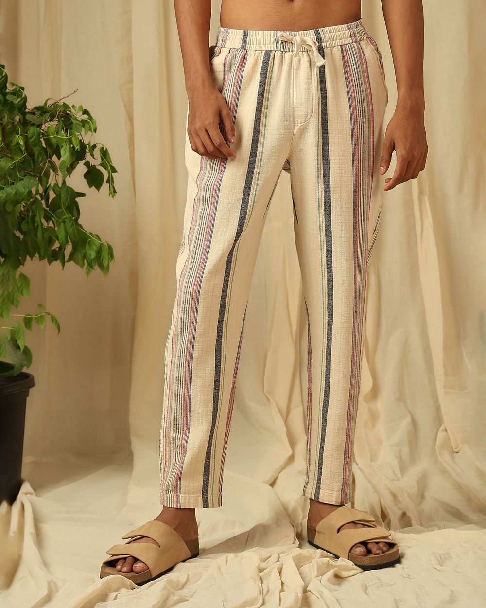 Beige Relaxed Fit Drawstring Trouser