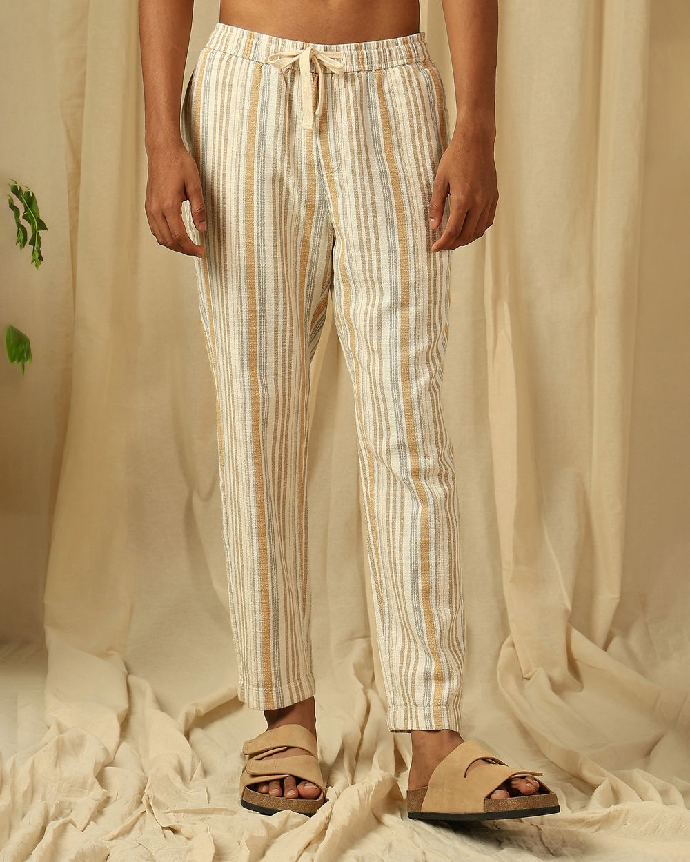 Beige Relaxed Fit Drawstring Trouser