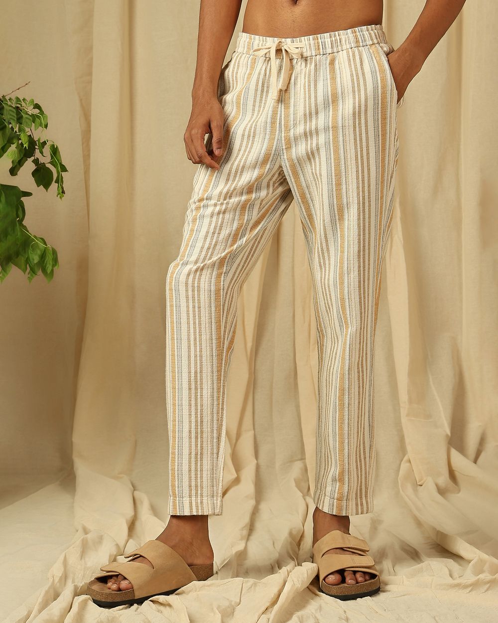 Beige Relaxed Fit Drawstring Trouser