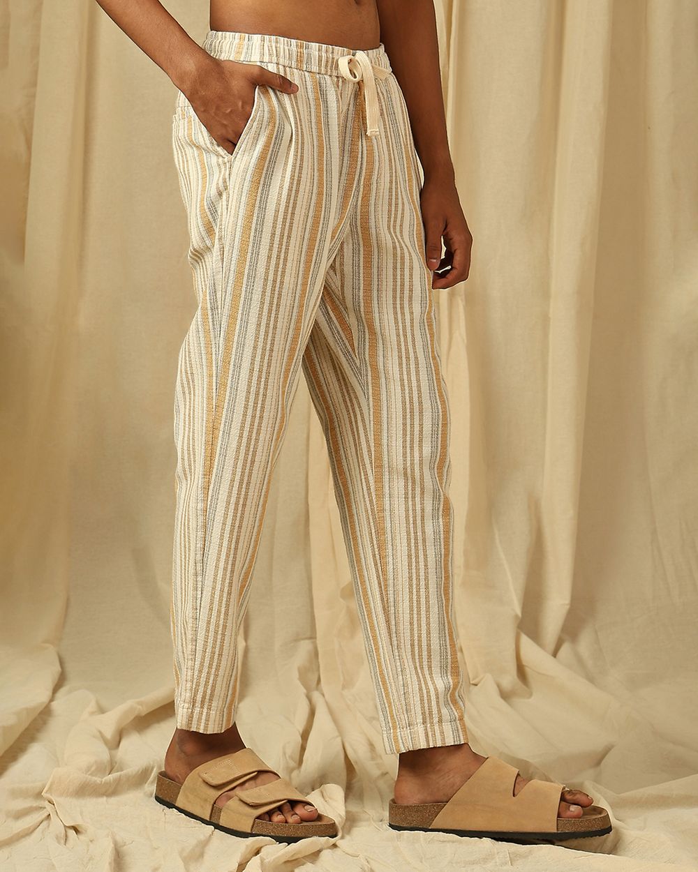 Beige Relaxed Fit Drawstring Trouser