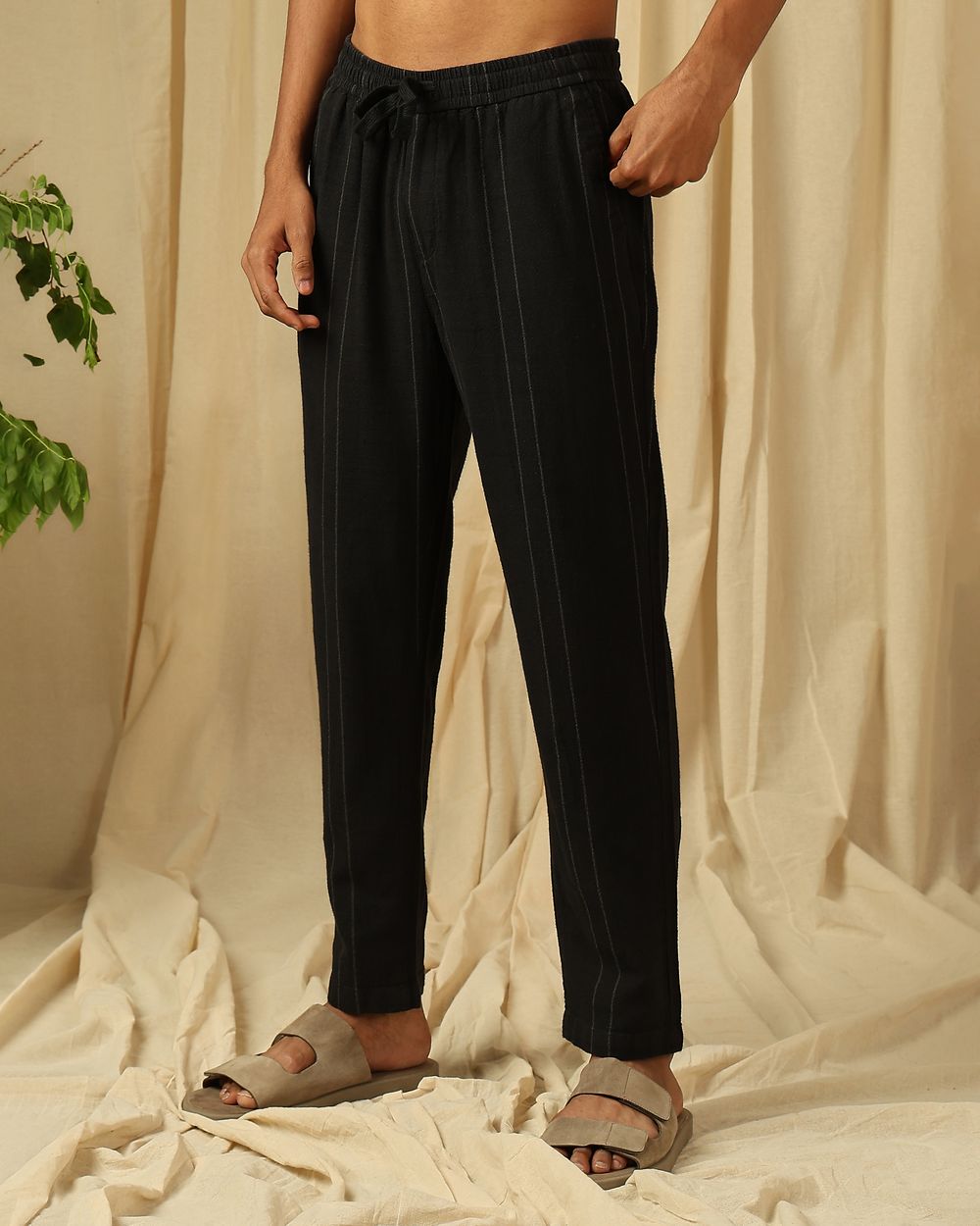 Black Relaxed Fit Drawstring Trouser