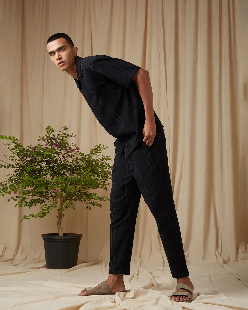 Black Relaxed Fit Drawstring Trouser
