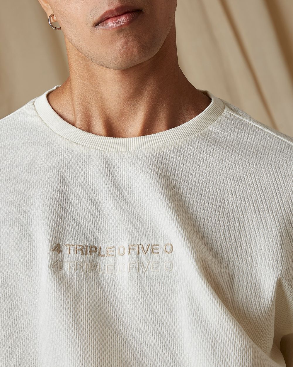 Off White Embroidered Oversized Loose Fit Tee