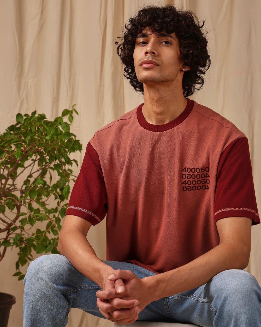 Pink Colour Blocked Oversized Loose Fit Tee