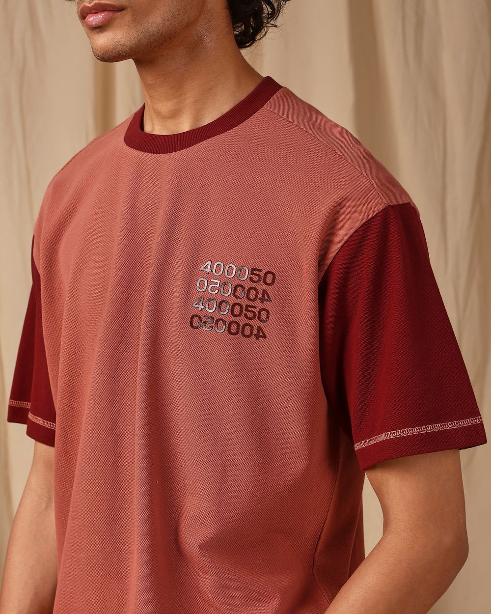 Pink Colour Blocked Oversized Loose Fit Tee