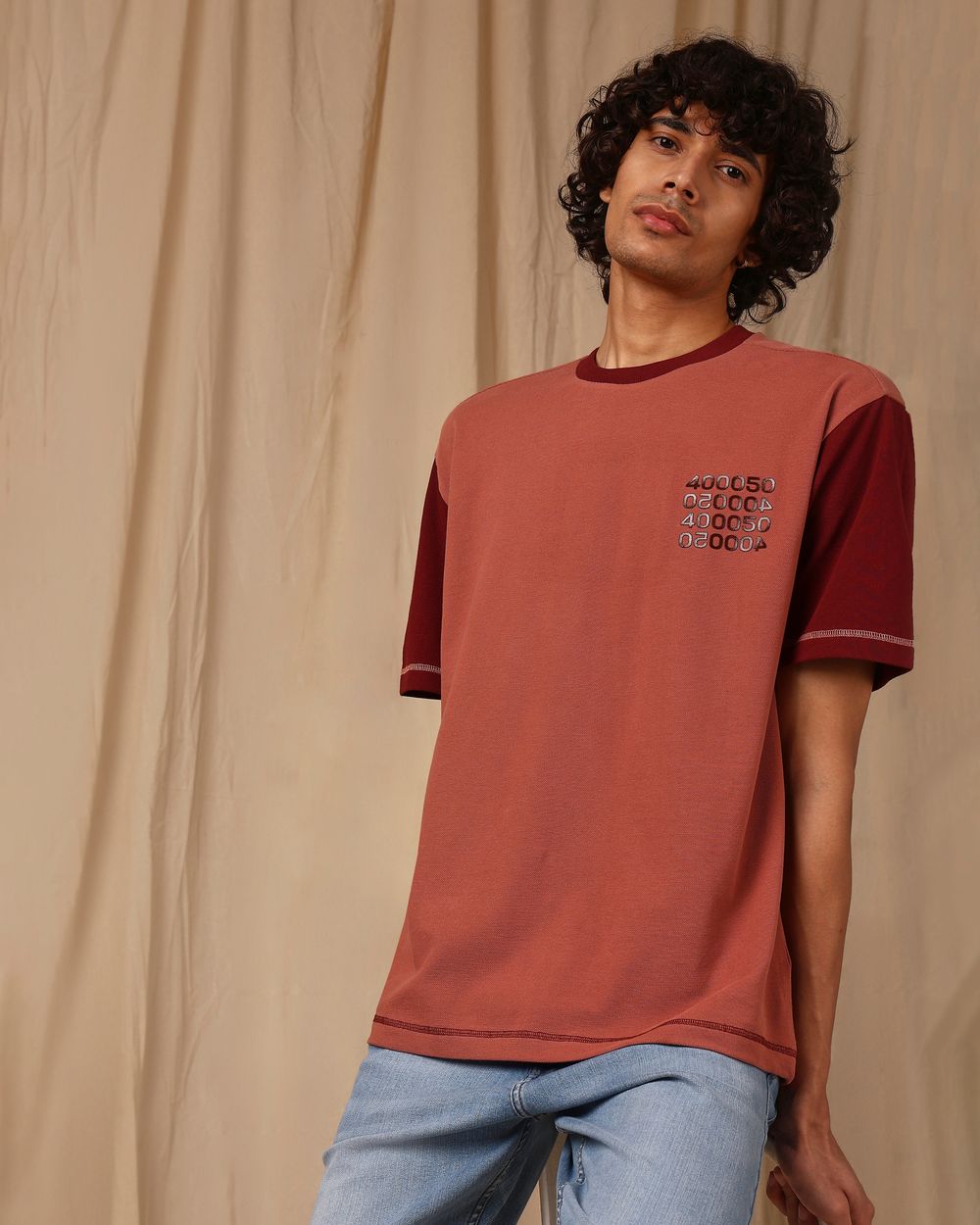 Pink Colour Blocked Oversized Loose Fit Tee