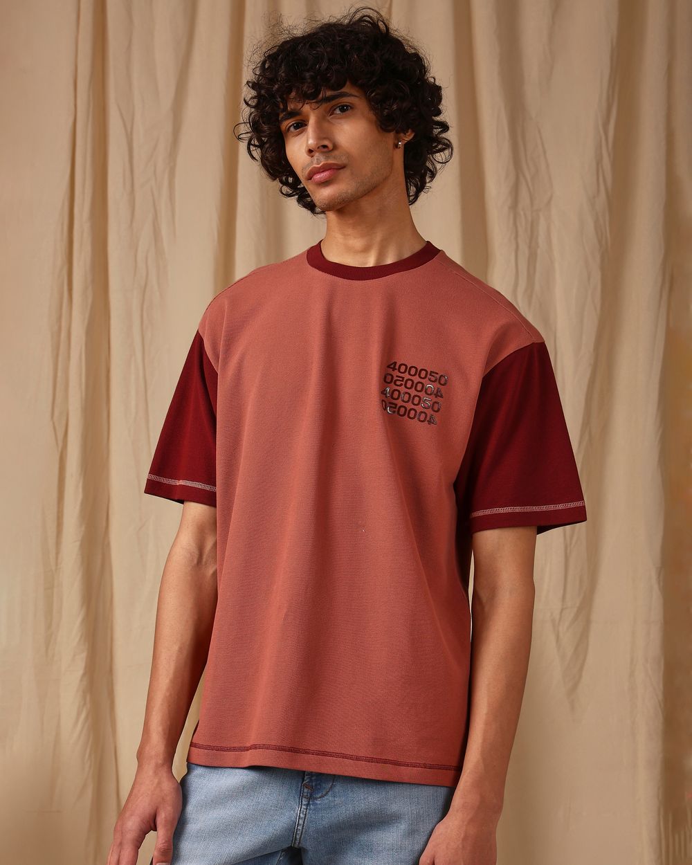 Pink Colour Blocked Oversized Loose Fit Tee