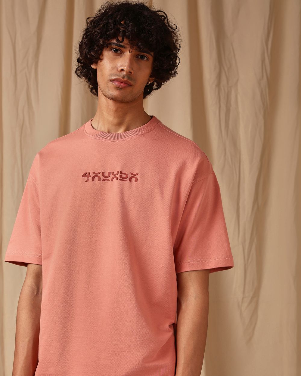 Pink Chest Print Oversized Loose Fit Tee