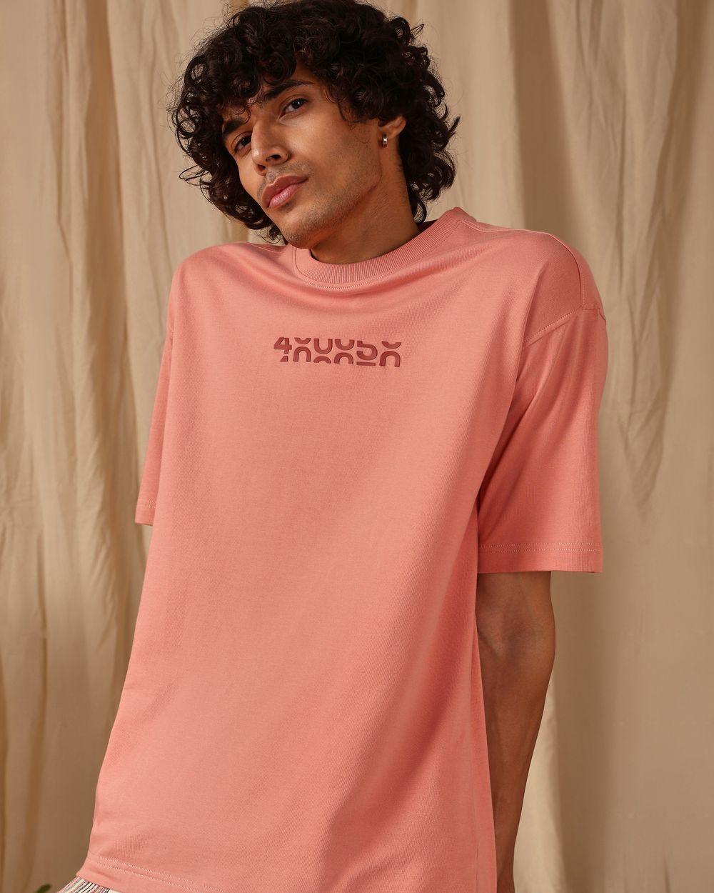 Pink Chest Print Oversized Loose Fit Tee