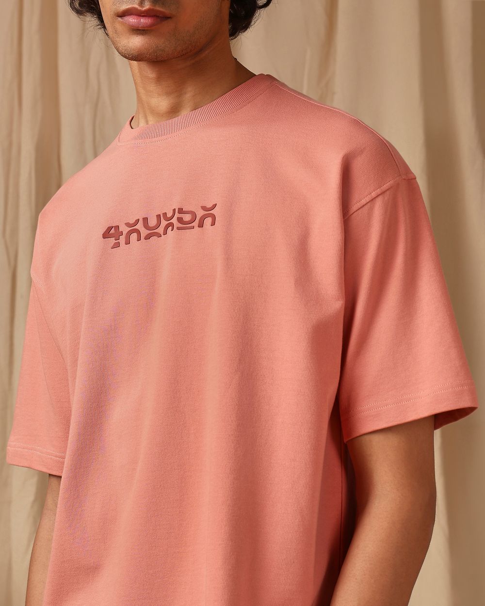 Pink Chest Print Oversized Loose Fit Tee