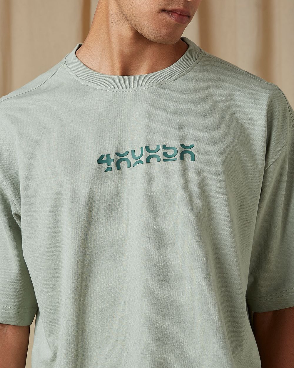 Light Green Chest Print Oversized Loose Fit Tee