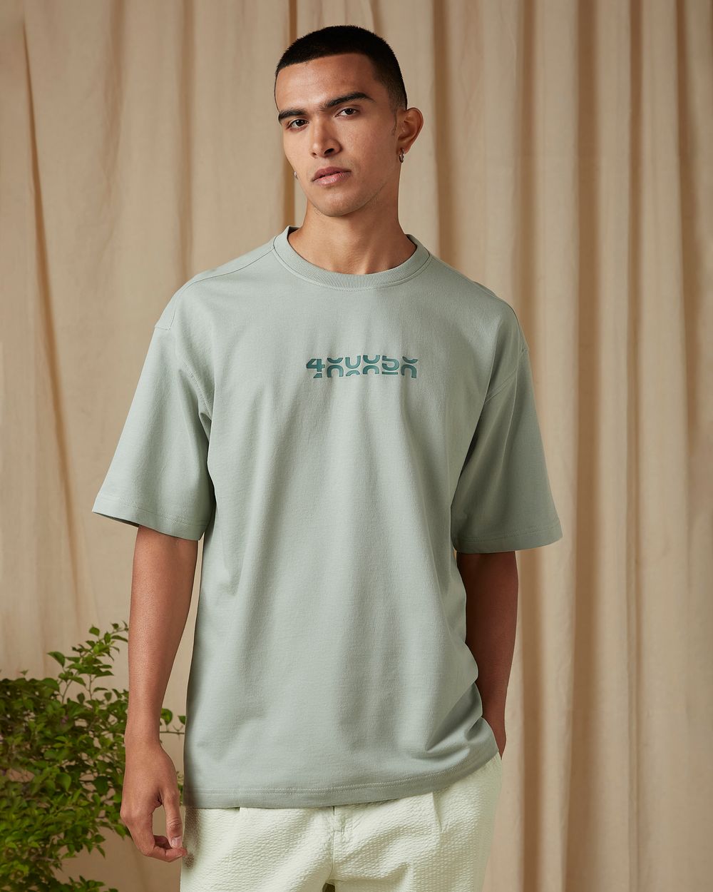 Light Green Chest Print Oversized Loose Fit Tee