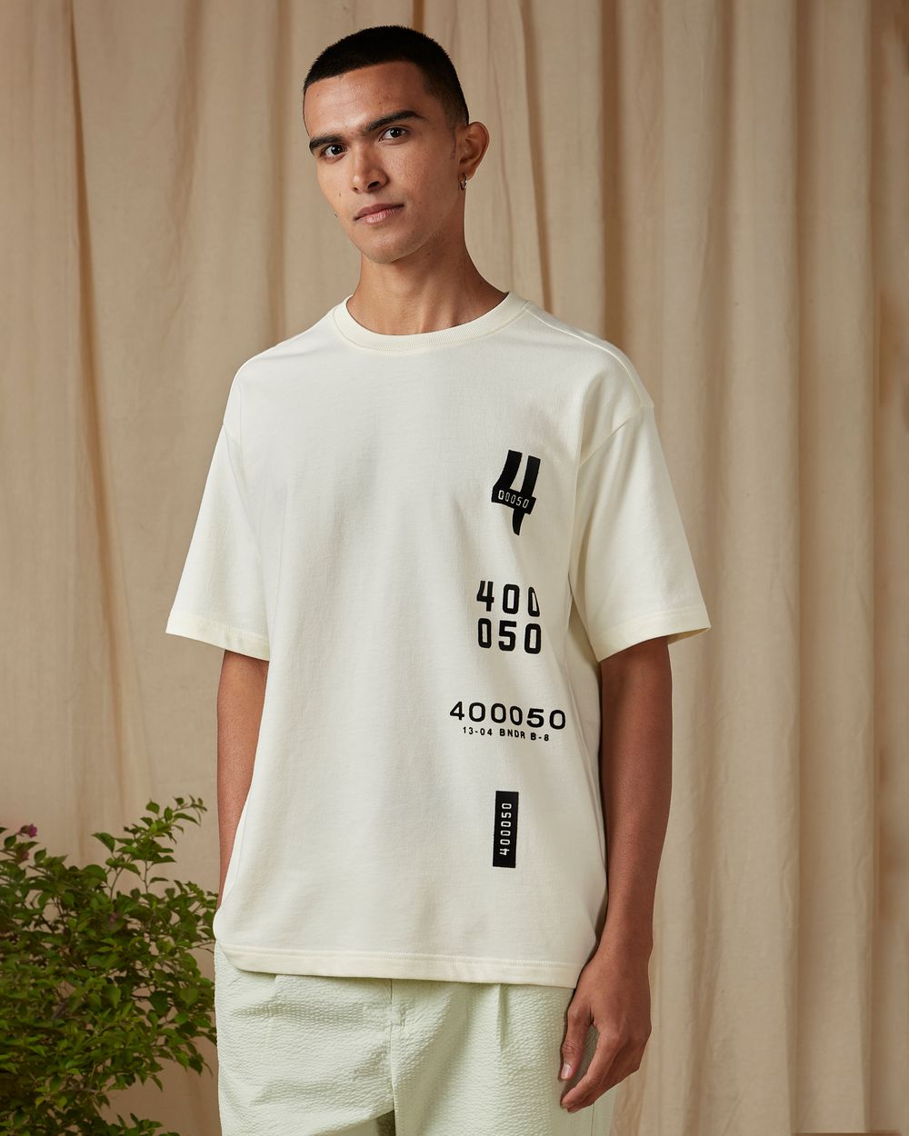 Off White Flocked Oversized Loose Fit Tee