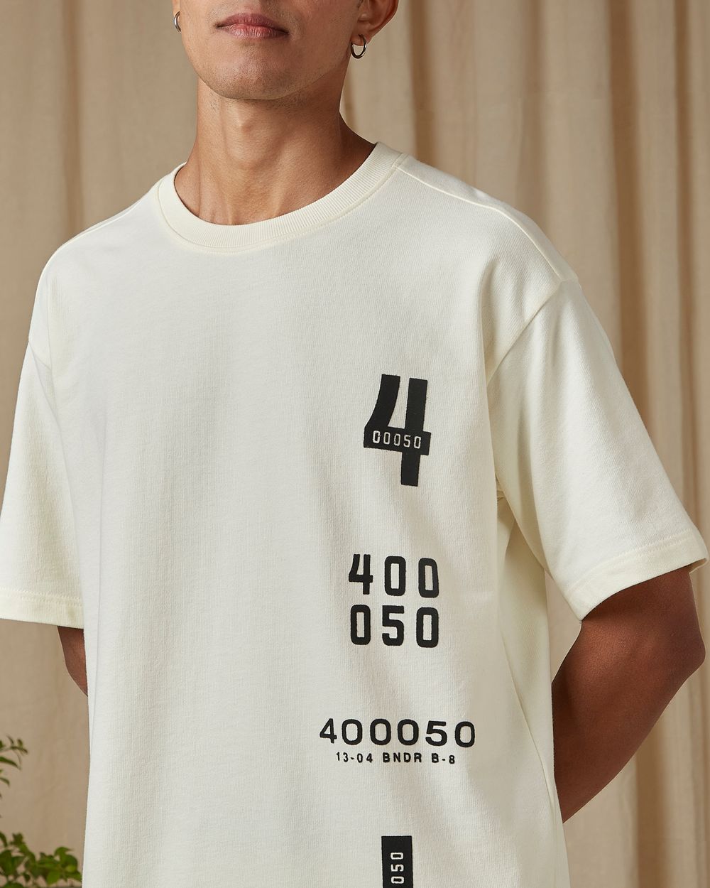 Off White Flocked Oversized Loose Fit Tee
