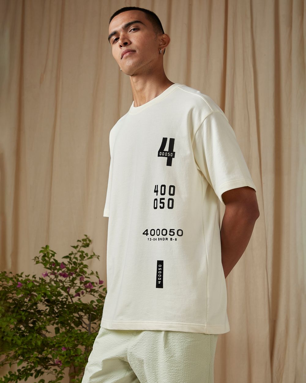 Off White Flocked Oversized Loose Fit Tee