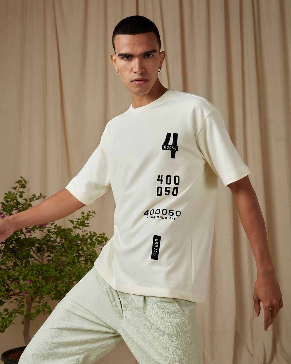 Off White Flocked Oversized Loose Fit Tee