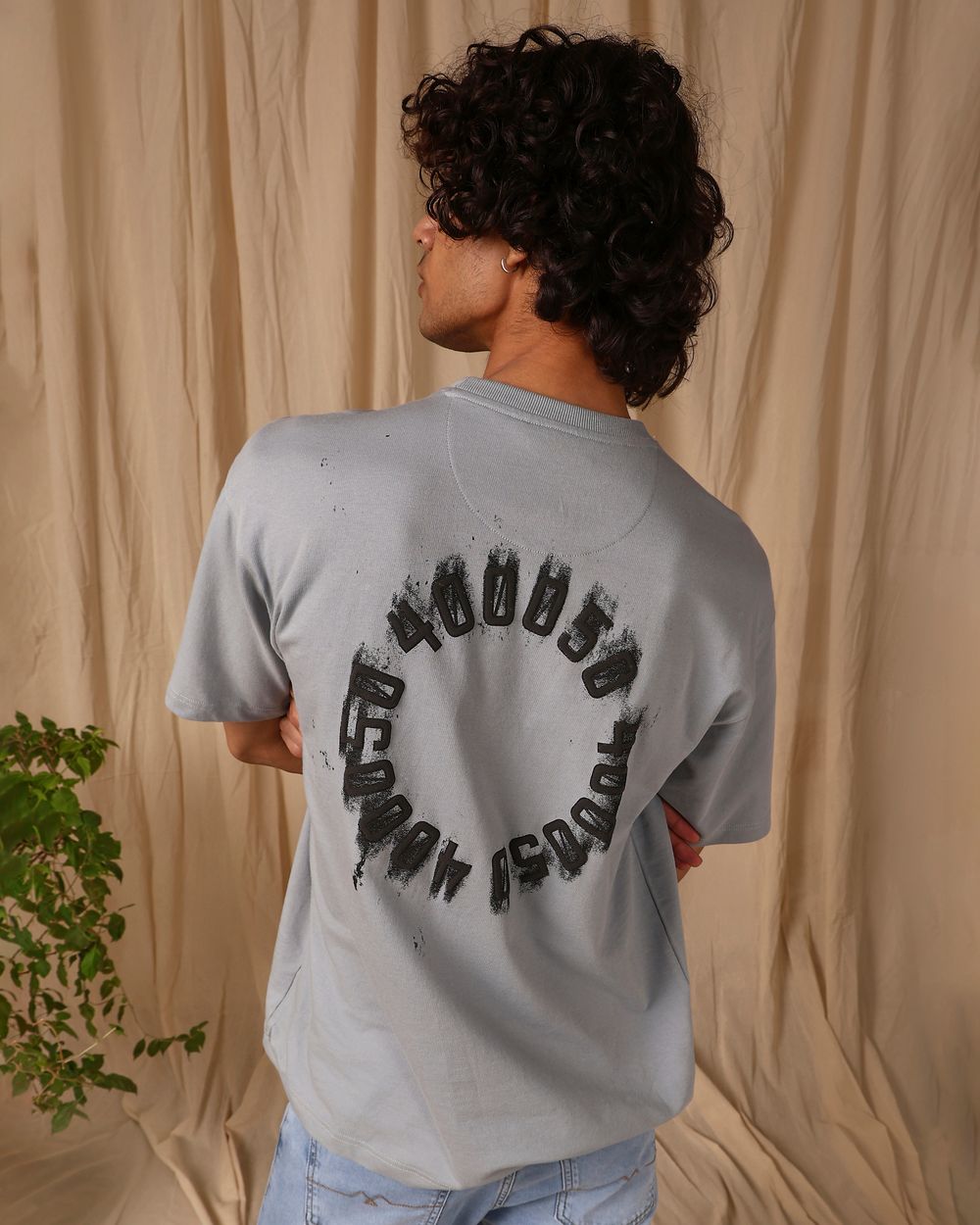 Grey Puff Print Oversized Loose Fit Tee
