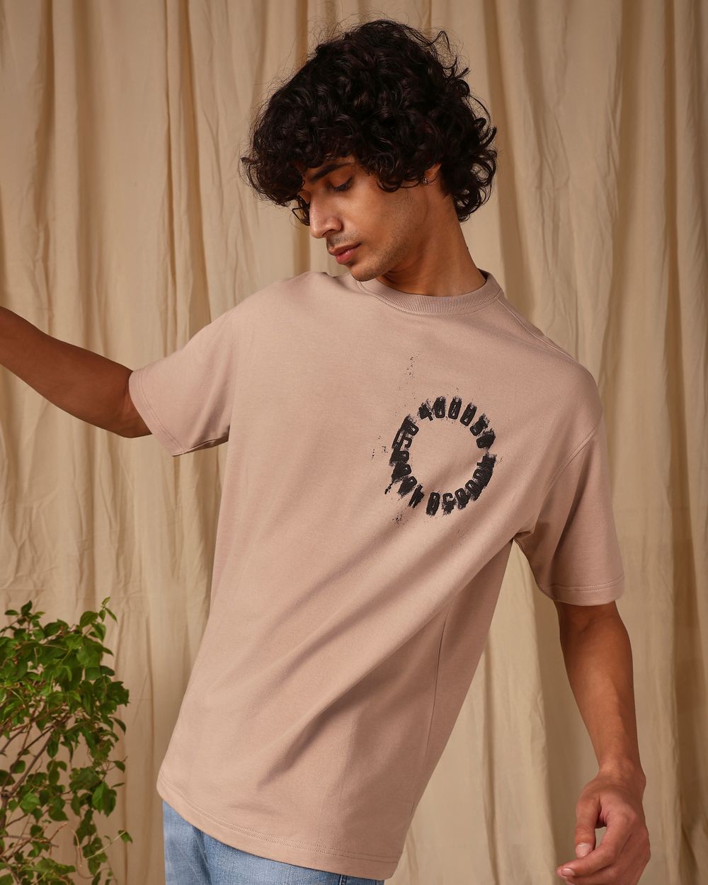 Stone Puff Print Oversized Loose Fit Tee