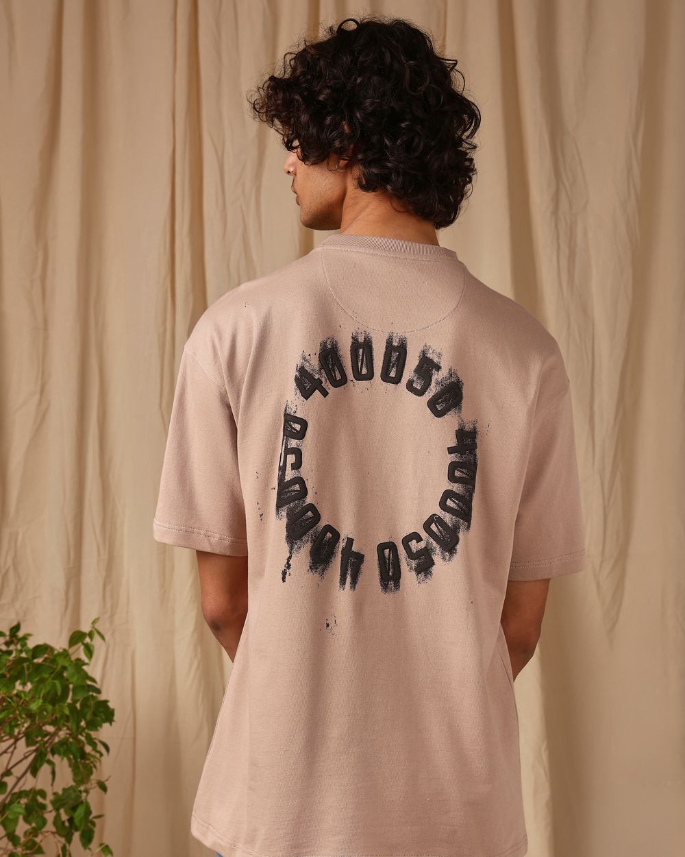 Stone Puff Print Oversized Loose Fit Tee